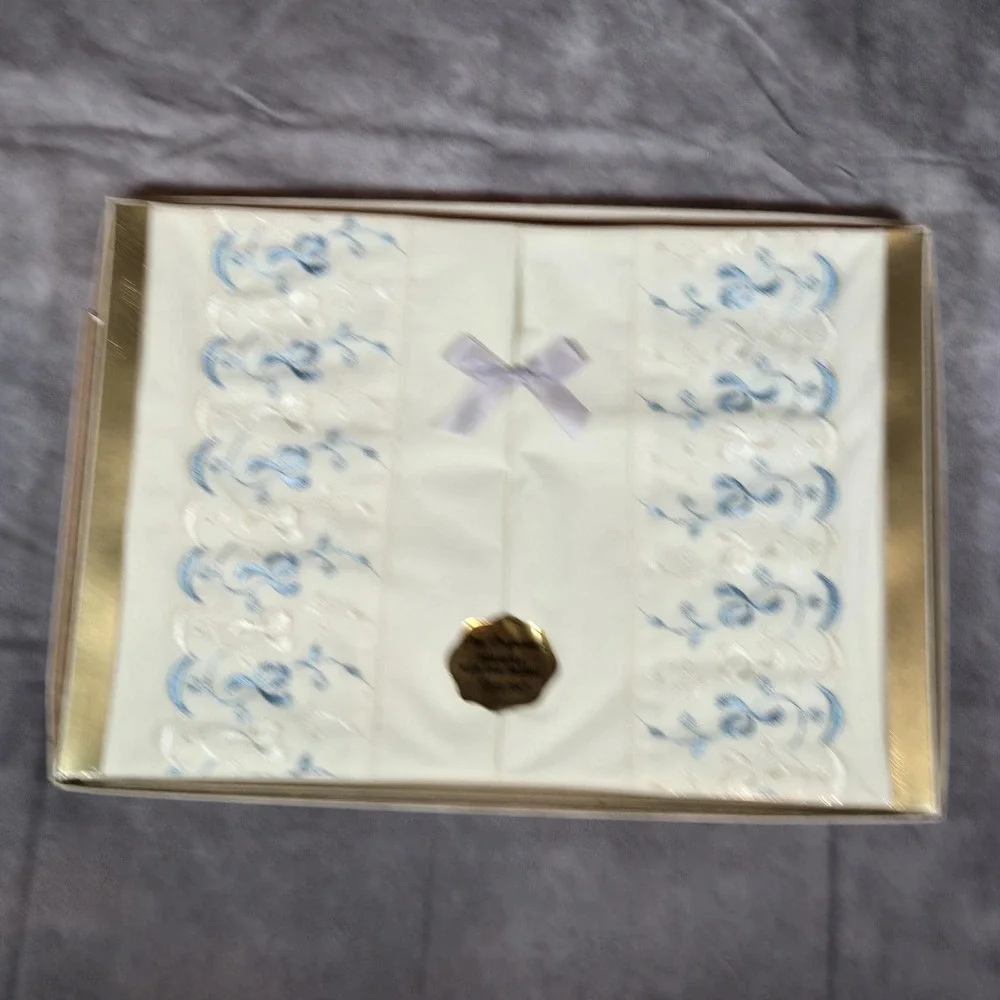 Jay Original Exquisite Pillow Case Set NOS in box White‎ Blue Pillowcase